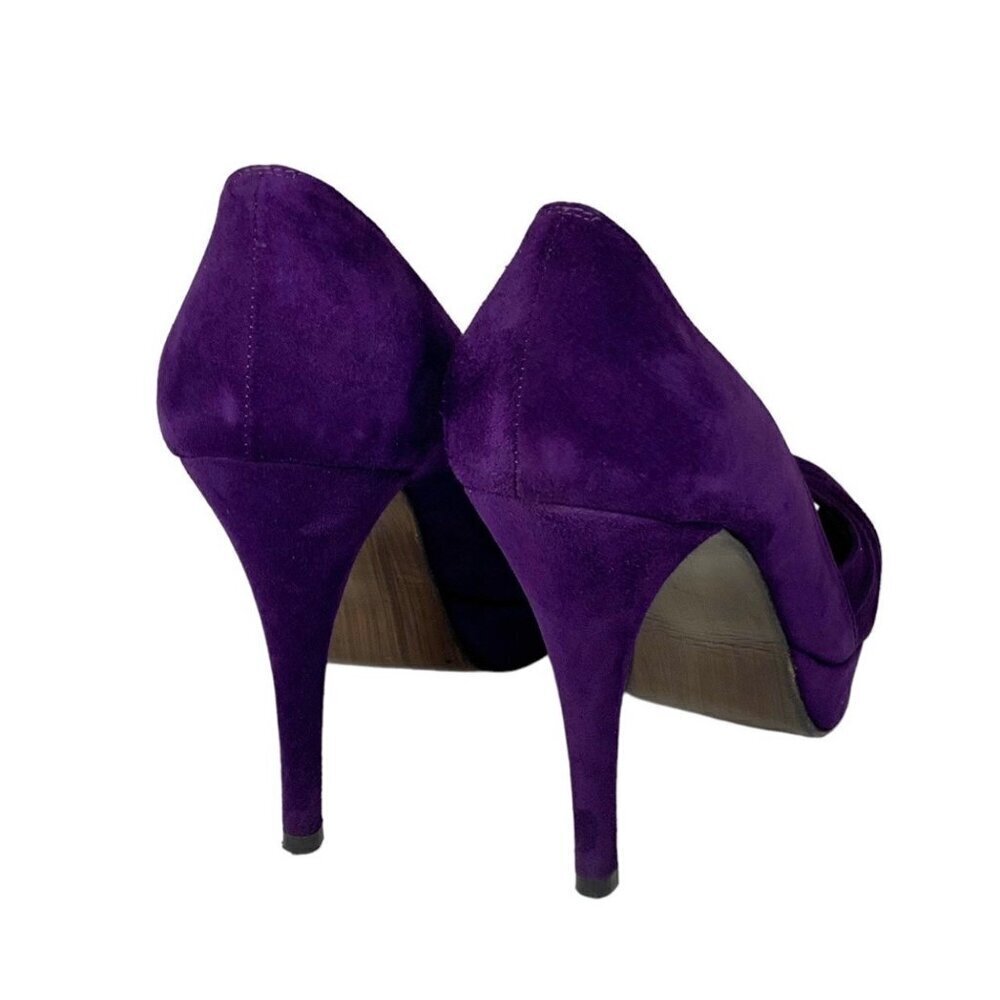 Stuart Weitzman Purple Suede Peep-Toe Heels - Picture 9 of 15